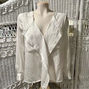 BCBGMAXAZRIA Tunic Blouse Womens XXS White‎ Silky ELSY Draped V-Neck Long Sleeve